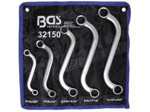 Obojstranné očkové kľúče 3/8" ÷ 3/4" BGS1032150, S-forma, dvanáctihran. Sada 5 dielov v taške