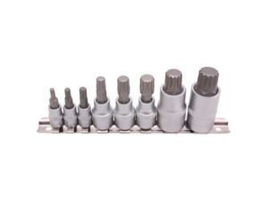 Hlavice zástrčné 1/4" + 3/8" + 1/2" pre XZN profil M4 ÷ M16, 8 dielov