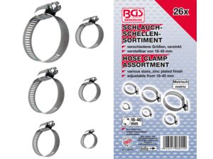 Hadicové spony 16 ÷ 40 mm BGS108055, nerezové Sada 26 dielov
