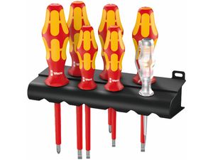 Wera 006147 Elektrikárske skrutkovače Kraftform Plus VDE rada 100 typ 160 i/7 + skúšačka napätia (Sada 7 dielov + stojanček)