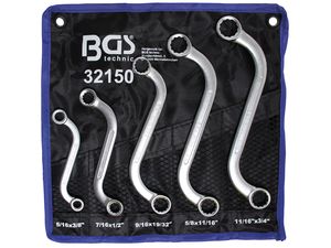 Obojstranné očkové kľúče 3/8" ÷ 3/4" BGS1032150, S-forma, dvanáctihran. Sada 5 dielov v taške