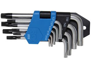 Zástrčné kľúče T-profil (Torx) T10 ÷ T50 BGS100809 s vŕtaniem, krátke. Sada 9 ks