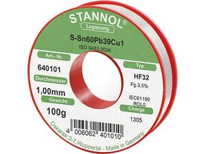 Spájkovacia drôt na elektronické moduly 640101 100g priemer 1mm Stannol