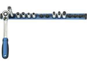 Nástrčná lišta, 13 vonkajších a 2 vnútorné 4-hranných adaptérov 1/4" 380mm GEDORE