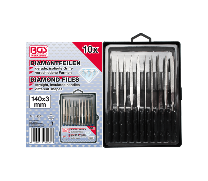 Diamantové ihlové pilníky 140 x 3 mm BGS101920 Sada 10 dielov Poškodený obal!