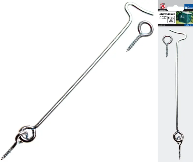 háček zajišťovací s okem délka 160 mm, pozinkovaný (BGS1080940)