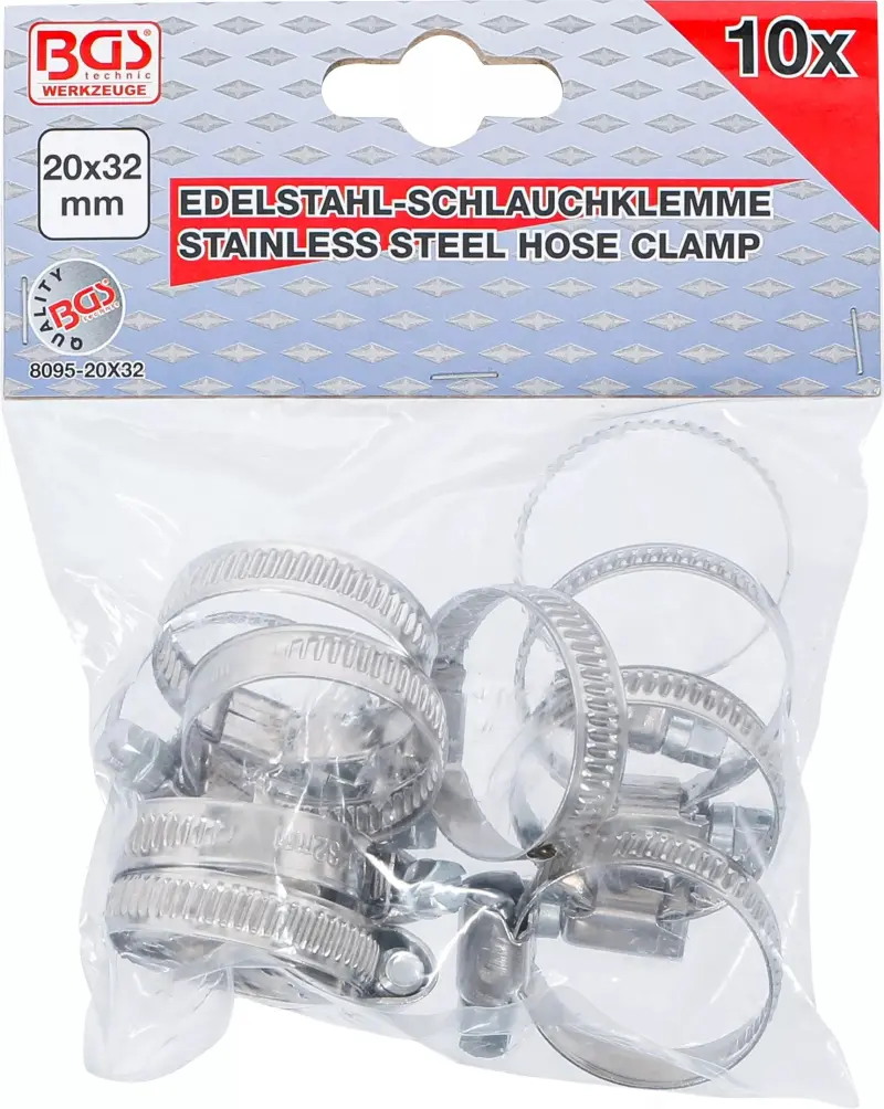 Hadicové spony 20 x 32 mm BGS108095-20x32, nerezové (Sada 10 dílů) (BGS108095-20x32)