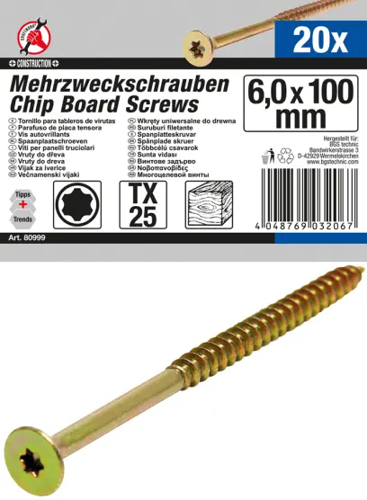 Víceúčelové šrouby T-profil (pro Torx) T25 6,0 x 1 (BGS1080999)