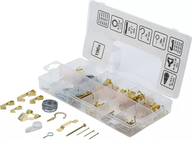 Sortiment háčků na obrazy BGS1088198 (Sada 196 ks) (BGS1088198)