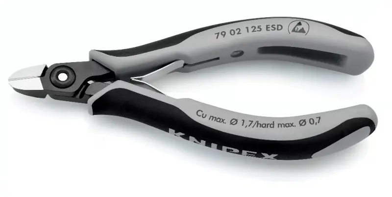 Přesné boční štípací kleště pro elektroniku 125 mm Knipex 79 02 125 ESD - leštěná hlava, vícesložkové návleky (EDE53640015)