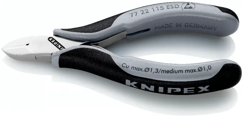 Boční štípací kleště pro elektroniku 115 mm KNIPEX 77 22 115 ESD - leštěná hlava, vícesložkové návleky (EDE53680010)