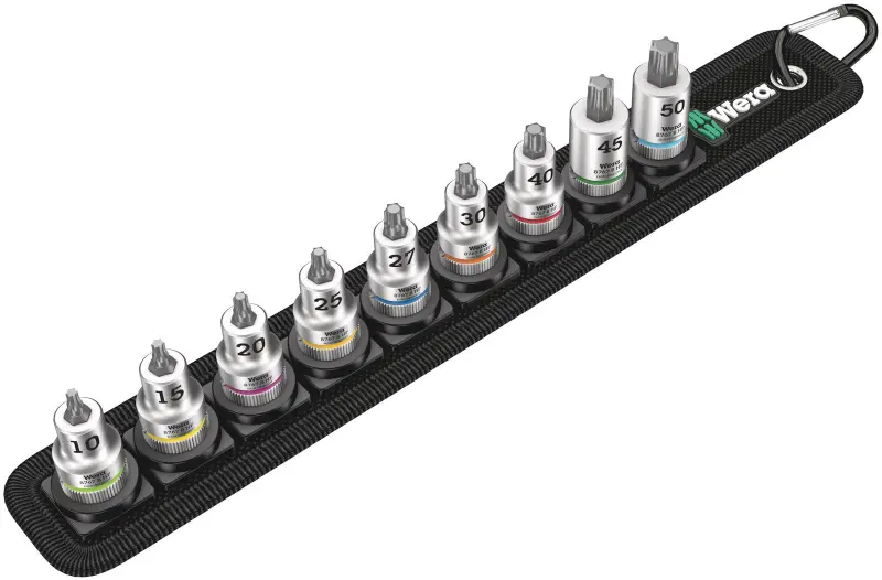 Wera 003972 Zástrčné bitové hlavice Zyklop 3/8" TX 10 ÷ TX 50 Belt B 3 TORX® HF, pridržiavacia - 9 dielov (W05003972001)