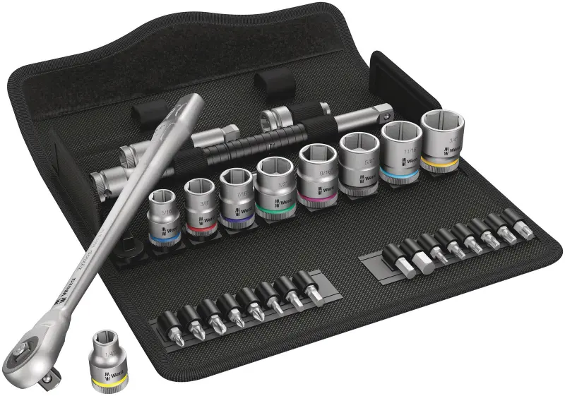 Wera 004050 Račňová sada Zyklop Metal 3/8" typ 8100 SB 10, palcová, priechodná - 29 dielov (W05004050001)