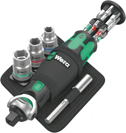 Wera 004283 Kompaktná račňa 3/8" | 1/4" Zyklop Pocket Imperial Set 2, s bitmi a hlavicami, palcové - 18 dielov (W05004283001)