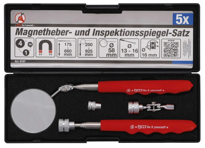 BGS 9197 Teleskopický magnet 660 mm a inšpekčné zrkadlo 925 mm Kraftmann. 4 diely (BGS109197)