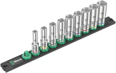 Wera 005440 Magnetická lišta B Deep 1 - nástrčné hlavice 3/8" 6hran 8 ÷ 19 mm typ 8790 HMB Deep, predĺžené - 9 dielov (W05005440001)