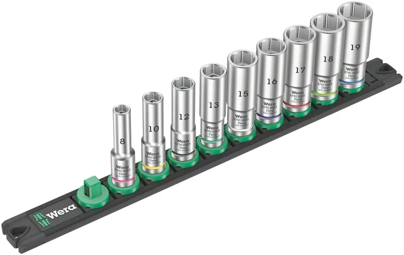 Wera 005440 Magnetická lišta B Deep 1 - nástrčné hlavice 3/8" 6hran 8 ÷ 19 mm typ 8790 HMB Deep, predĺžené - 9 dielov (W05005440001)
