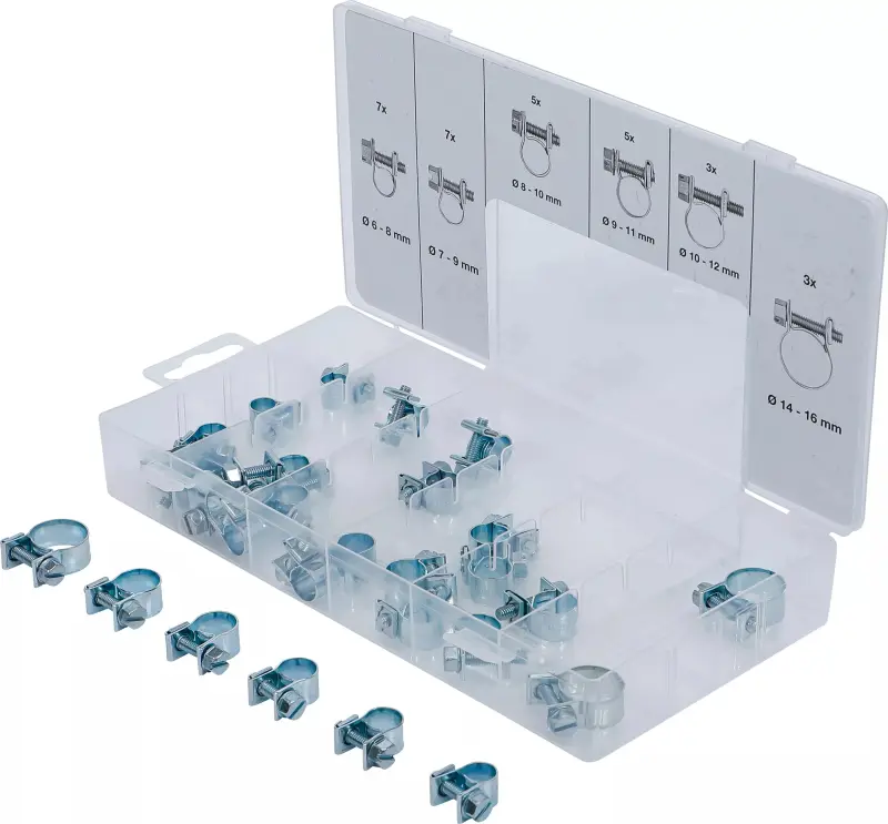 Hadicové spony 6 ÷ 16 mm BGS109476, ocel. Sada 30 ks (BGS109476)