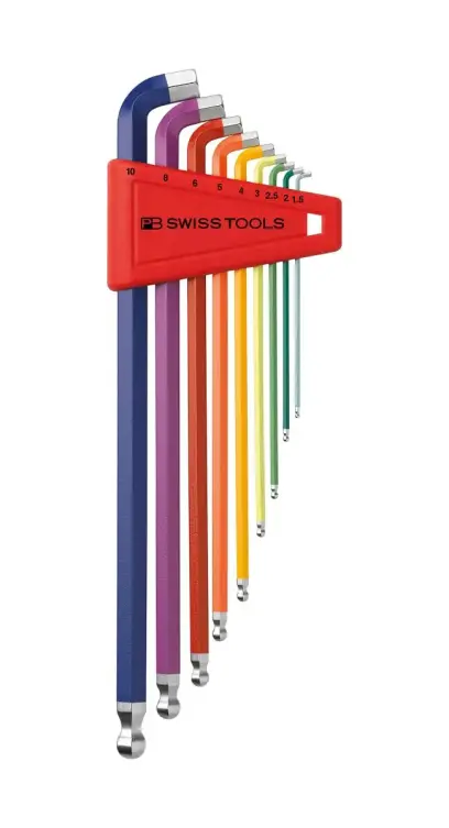 Zástrčné kľúče inbus 1,5 ÷ 10 mm Swiss Tools PB 2212.LH-10 RB, dlhé s guľ.hlavou (Sada 9 dielov) (PBS7610733243761)