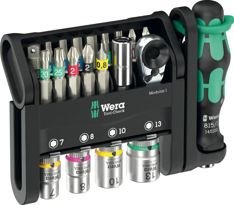 Wera 049000 Bity, hlavica a račňa 1/4" Tool-Check Modular 1 s držiakom 889/4/1 K (Sada 21 dielov) (W05049000001)