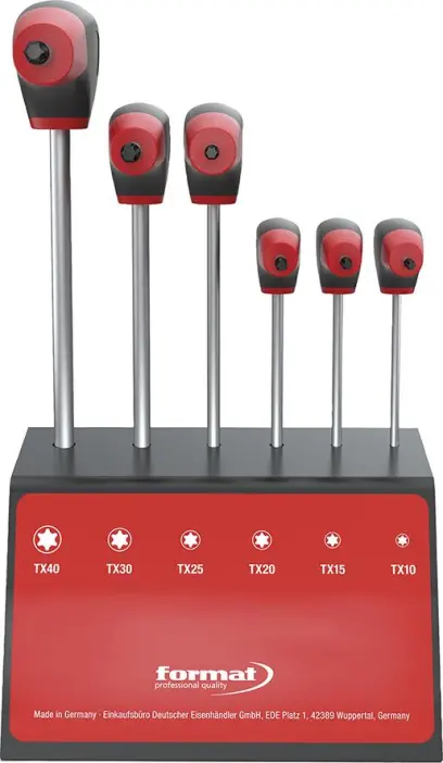 ŠROUBOVÁK S T-RUK. SADA, S BOČ.POHONEM 7 KS T10-40 VE STOJANU FORMAT (EDE59001000)