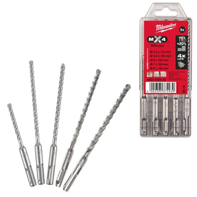 Sada čtyřbřitých vrtáků MX4 SDS+ (5ks), průměr 5,5-8 mm, 4932352835 (MI4932352835)