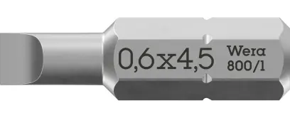 Wera 072055 Skrutkovací bit 0,6 x 4,5 – 800/1 Z (1/4 Hex), 25 mm, pre skrutky s rovnou drážkou (W05072055001)