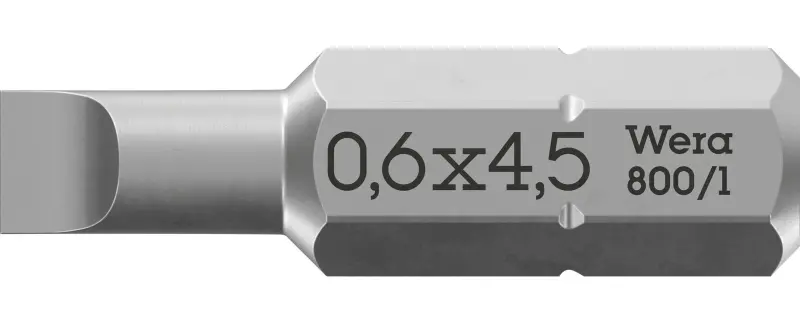 Wera 072055 Skrutkovací bit 0,6 x 4,5 – 800/1 Z (1/4 Hex), 25 mm, pre skrutky s rovnou drážkou (W05072055001)