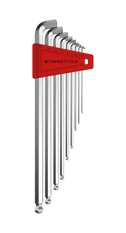 Zástrčné kľúče šesťhran 1,5 ÷ 10 mm zahnuté 100° s guľovou hlavou.Rainbow PB Swiss Tools PB 2212.LH-10  (Sada 9 dielov) (EDE59591010)