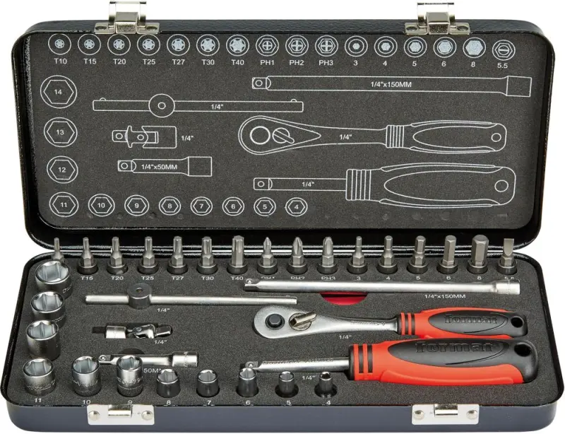 Sada nástrčné klíče 1/4" a také adaptér-bity T 33 ks. FORMAT (EDE60030030)