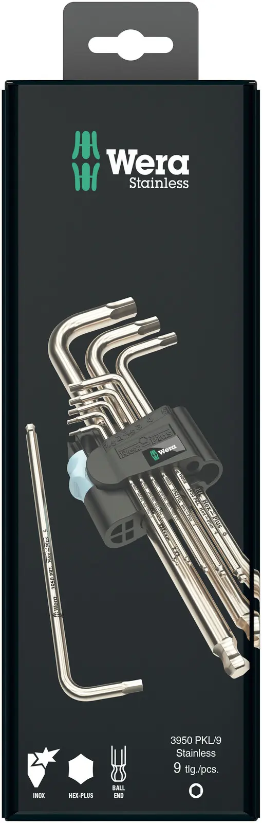 Wera 073544 Zástrčné kľúče inbus 3950/9 Hex-Plus Stainless 1 SB, nerezové (Sada 9 dielov) (W05073544001)