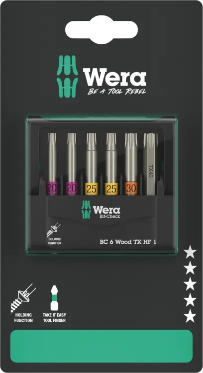 Wera 073639 Bity Bit-Check 6 Wood TX HF 1 SB (Sada 6 dielov) (W05073639001)