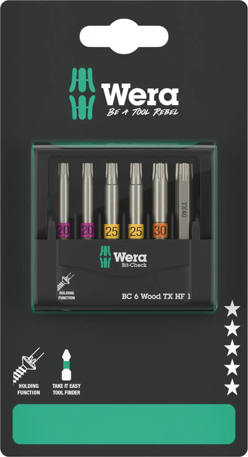 Wera 073639 Bity Bit-Check 6 Wood TX HF 1 SB (Sada 6 dielov) (W05073639001)