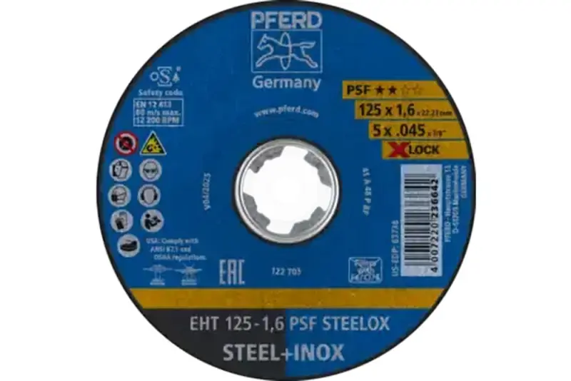 Rezné kotúče Pferd EHT 125-1,6 PSF STEELOX/X-LOCK, rovné, Universal Line PSF STEELOX pre oceľ/nerezovú oceľ (25 ks) (PF4007220113455)