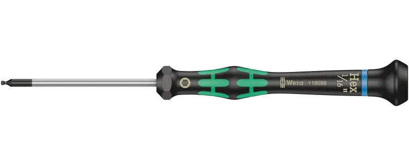 Wera 118098 Skrutkovač šesťhranný 1/16"x60 mm s guľovou hlavou na použitie v elektronike Kraftform Micro typ 2052, palcový (W05118098001)