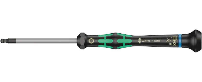 Wera 118103 Skrutkovač šesťhranný 1/8"x60 mm s guľovou hlavou na použitie v elektronike Kraftform Micro typ 2052, palcový (W05118103001)