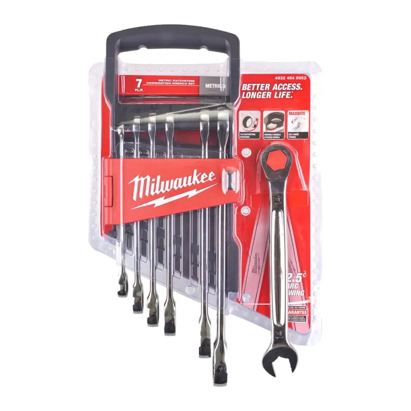 Očkoploché ráčnové klíče 8 ÷ 17 mm MAX BITE™ Milwaukee 4932464993. Sada 7 dílů v pořadači (MI4932464993)
