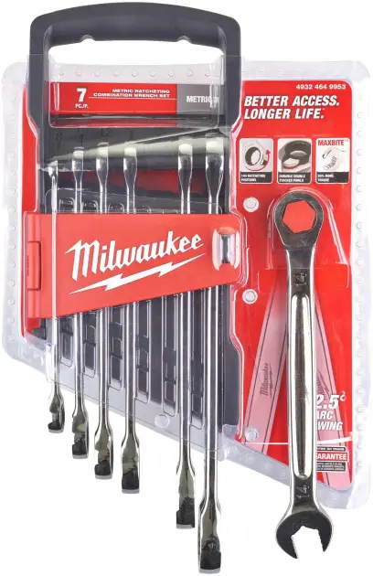Očkoploché ráčnové klíče 8 ÷ 17 mm MAX BITE™ Milwaukee 4932464993. Sada 7 dílů v pořadači (MI4932464993)