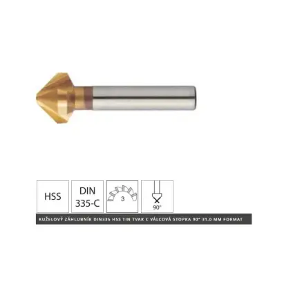 Kužeľový záhlbník 90° DIN335-C HSS TiN tvar C valcová stopka priemer 4,3 mm FORMAT (EDE14330430)