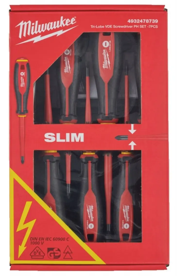 Elektrikářské šroubováky Milwaukee Tri-lobe VDE (PH, SL a zkoušečka napětí) - 7 dílů (MI4932478739)