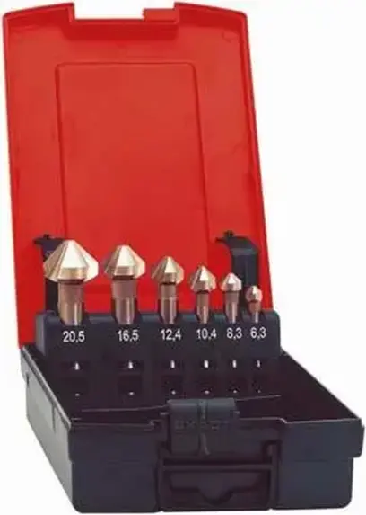 Kužeľové a odihlovacie záhlbníky 90° pr. 6,3 ÷ 20,5 mm Format podľa DIN 335-C, HSS Co5 (Sada 6 ks) (EDE14440005)