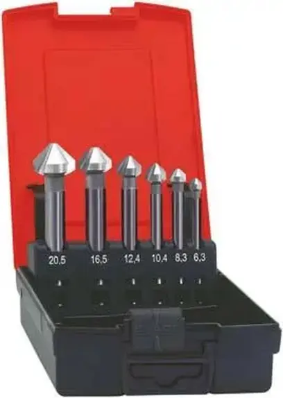 Kužeľové a odihlovacie záhlbníky 90° pr. 6,3 ÷ 20,5 mm Format, dlhé prevedenie, DIN 335-C, HSS (Sada 6 ks) (EDE14450005)