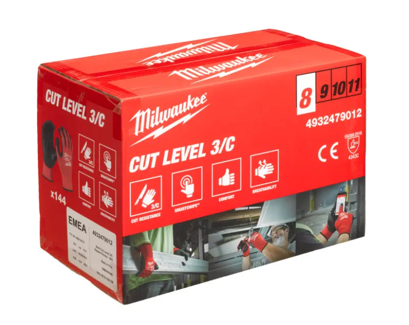 Pracovní rukavice Milwaukee CUT, ochrana proti proříznutí C, velikost 8 (M), 144 párů, 4932479012
