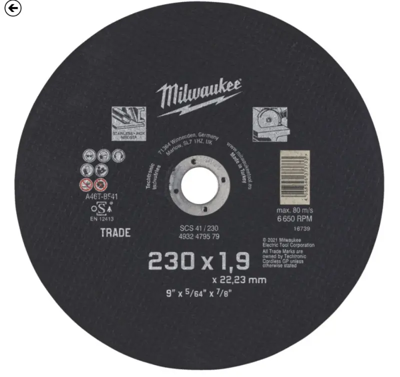 Tenký řezný kotouč pr. 230 × 1,9 mm Milwaukee Trade SCS41/230 (MI4932479579)