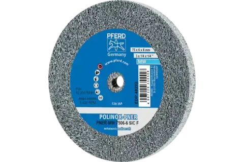Netkaný brusný kotouč Pferd Polinox PNER-MW 7506 SiC F pro koutové broušení