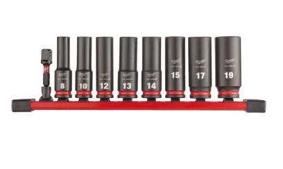 Průmyslové nástrčné hlavice 3/8" 6hranné 8 ÷ 19 mm, prodloužené Milwaukee 4932480455 Impact (9 dílů) (MI4932480455)