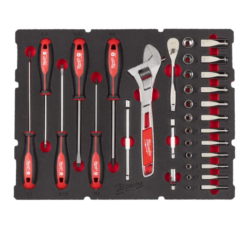 Milwaukee pěnová vložka 1/4“ s nástrčnými klíči a ráčnou (35 ks) (MI4932480717)