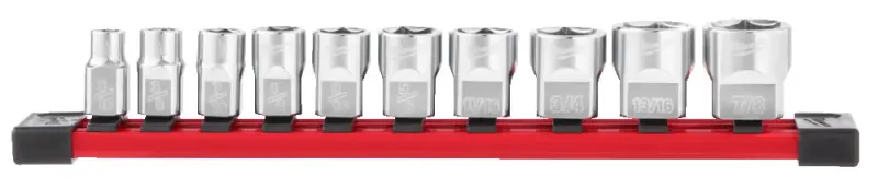 Nástrčné hlavice 3/8" šestihran 5/16 ÷ 7/8" Milwaukee 4932492510 - chromované, palcové (Sada 10 dílů) (MI4932492508)