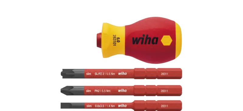 Šroubovák Stubby 6 mm a sada nástavců electric slimVario® (Sada 4 dílů) (WIHA41230)