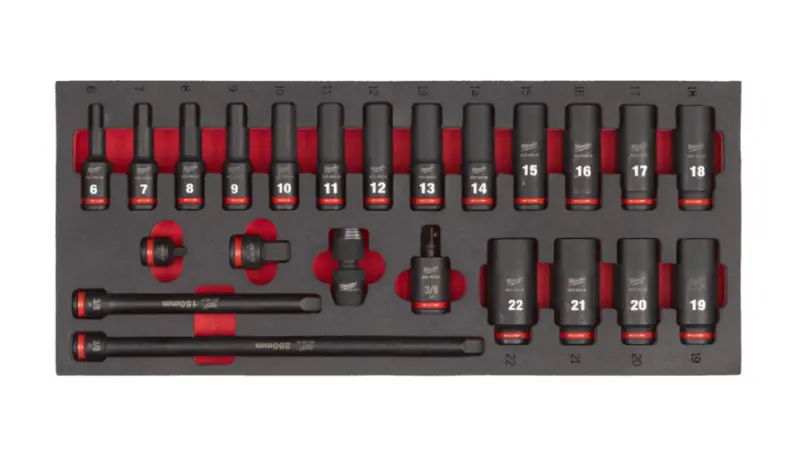 Pěnová vložka s hlavicemi Milwaukee 3/8" Impact Duty, prodloužené (MI4932493390)